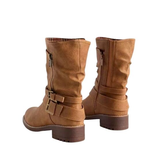 TORRID MOTO BOOTIE BOOTS NIB Cognac Colored  Side Zip  Size 8.5 Wide - Picture 14 of 16